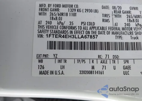 2020 Ford Ranger Xlt из США, поврежденный, VIN 1FTER4EH3LLA67857